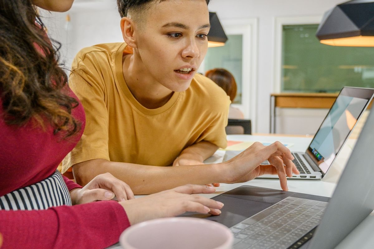 Two people working at home